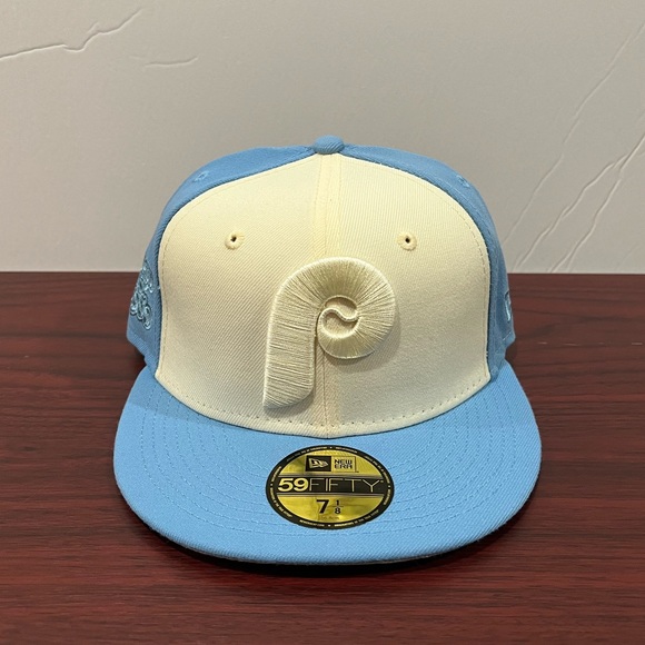 New Era, 59Fifty Fitted Hat, Philadelphia Phillies, Blue & White - Picture 1 of 10